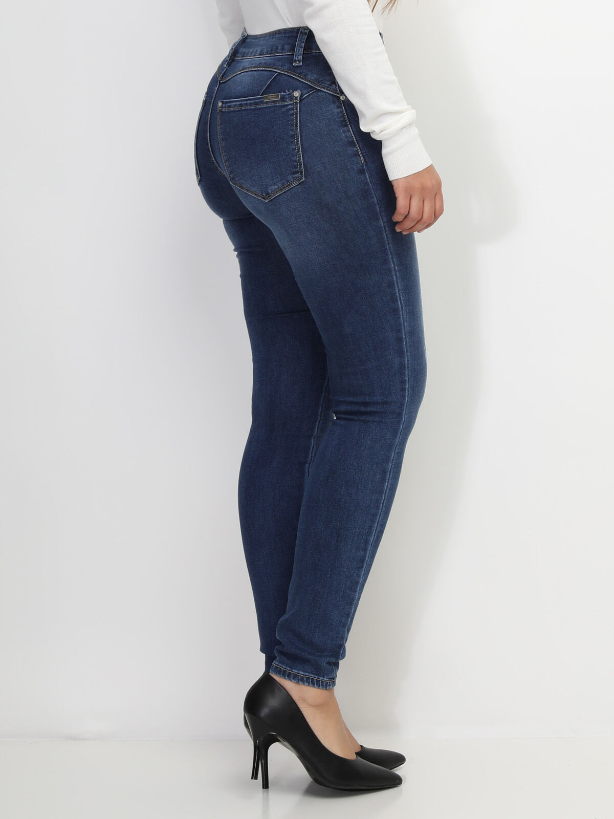 Jeans skinny push-up avec éraflures- Bleu foncé