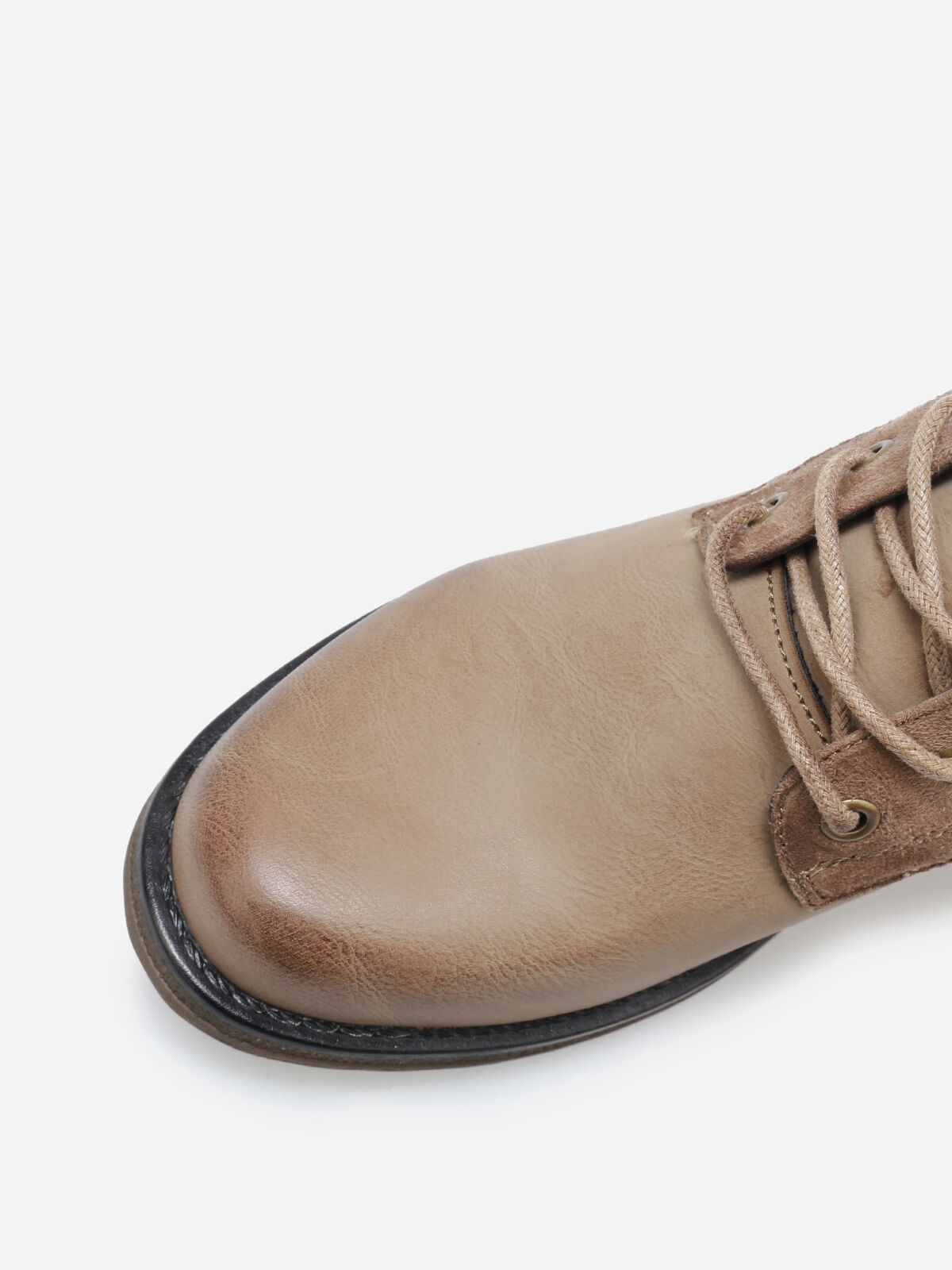Bottines multi-matières à lacets- Taupe