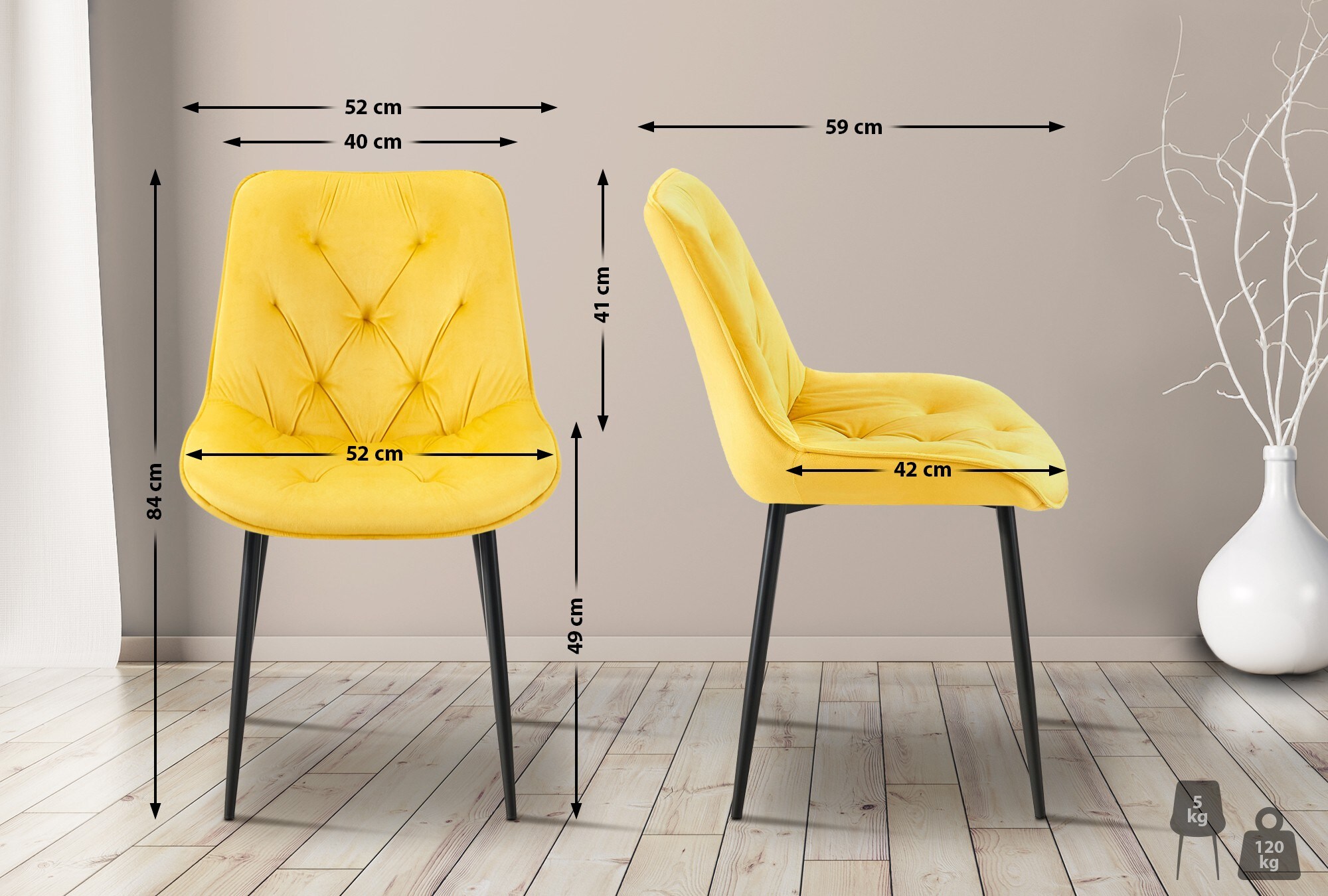 CLP Esszimmerstuhl Wallace Samt-Bezug I Gesteppter Küchenstuhl Mit Metall-Gestell Und Bodenschonern