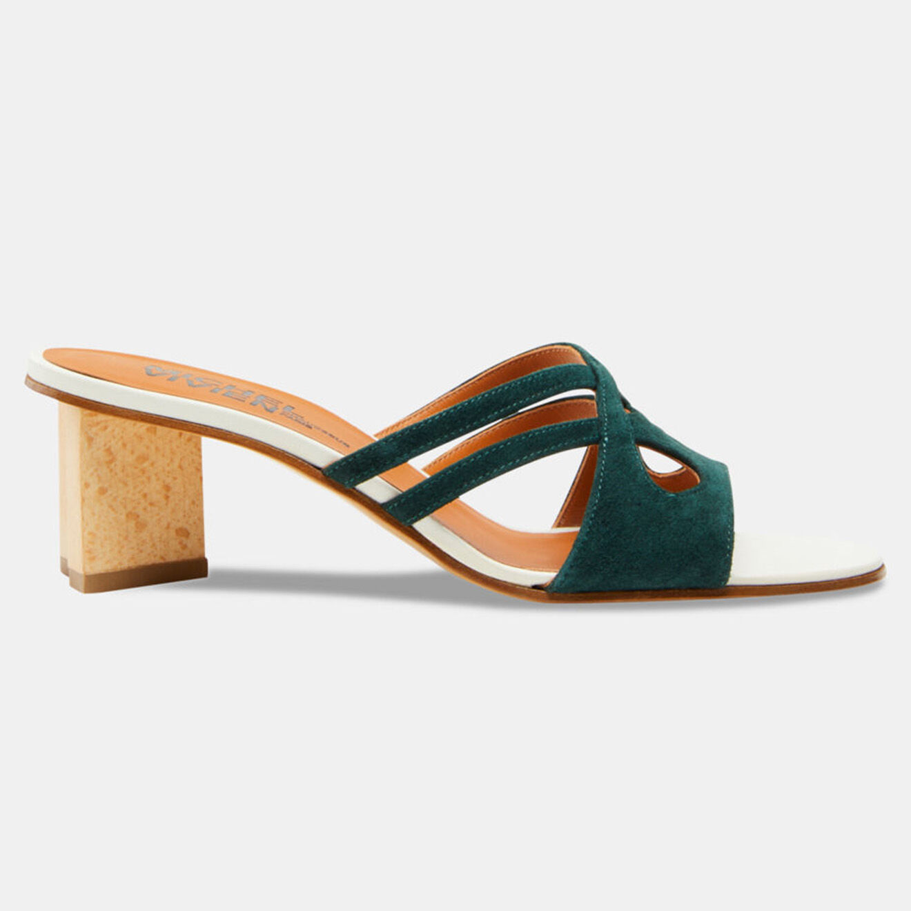 Michel Vivien Mules en Velours de Cuir Kalypso vertes - Talon 5 cm