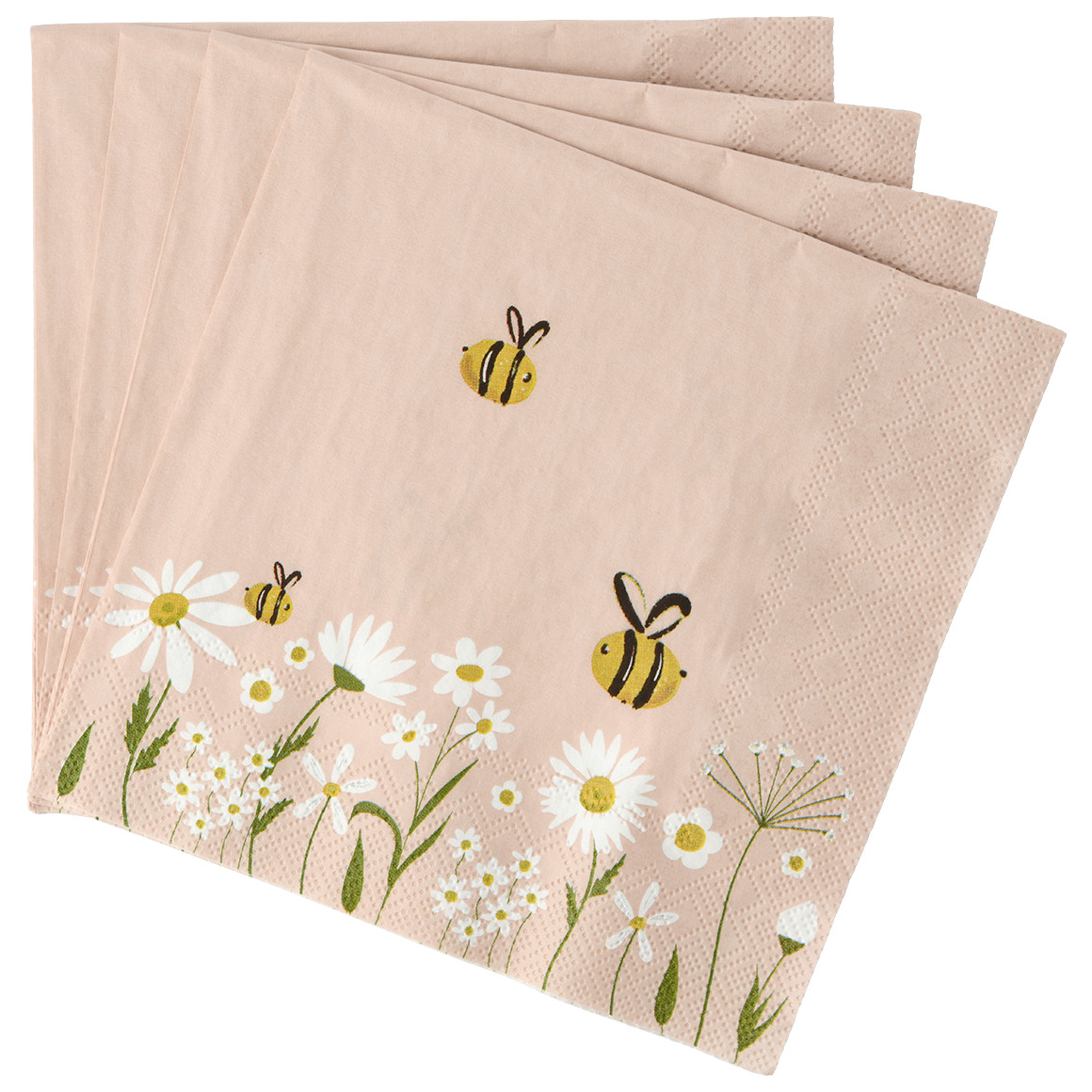 20 Servietten mit Bienen-Dessin beige / weiss / gelb