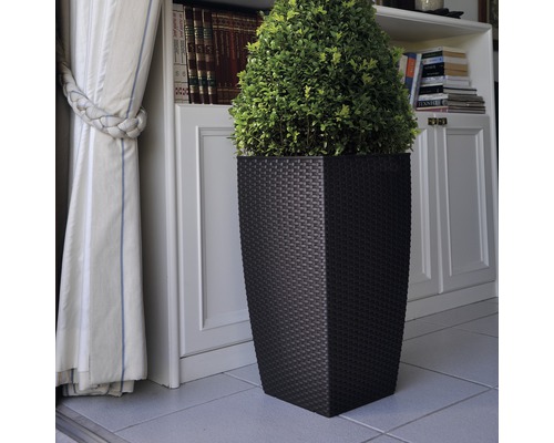 Lafiora kunststof plantenbak 31x31x57 cm antraciet incl. grondbewateringssysteem en waterniveau-indicator