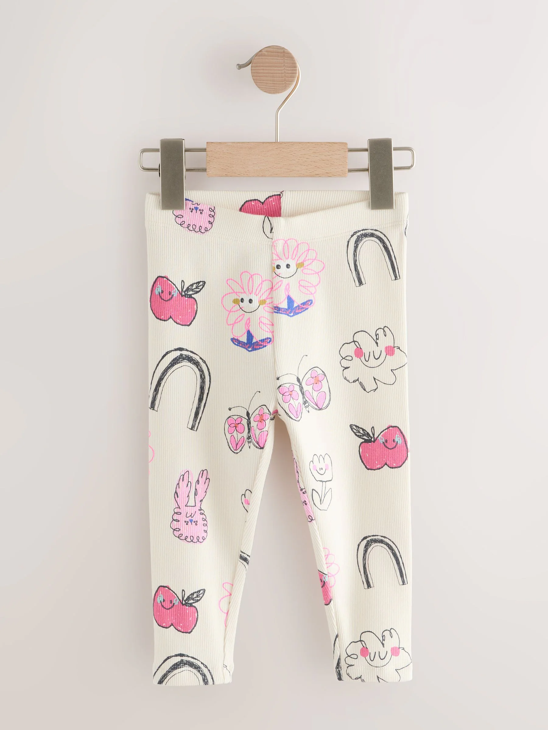 Ecru White Doodle - Geribbelde legging (3mnd -7jr)