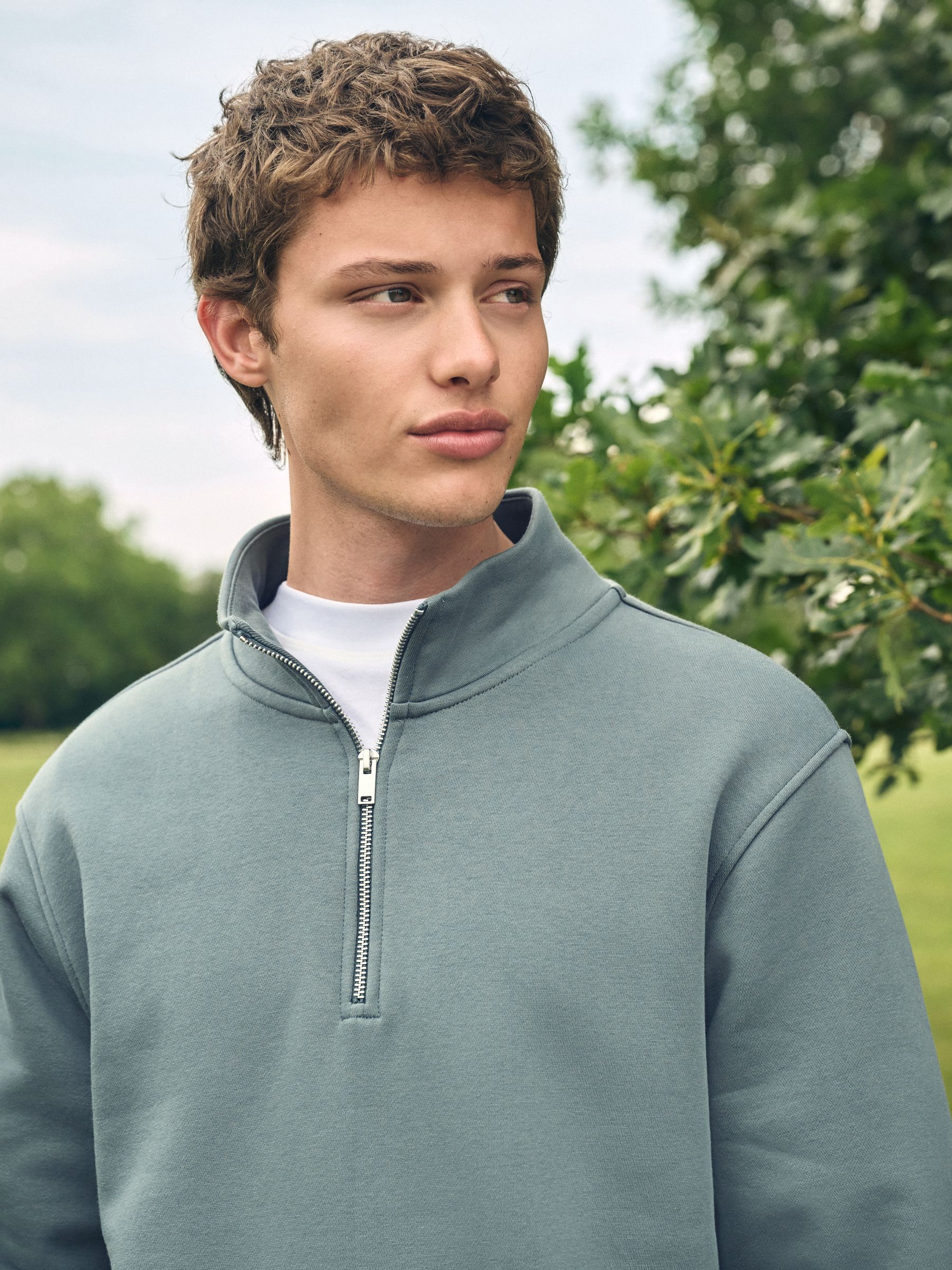 Blauw/Groen - Kwartrits - Sweatshirt van jersey met hoog katoengehalte