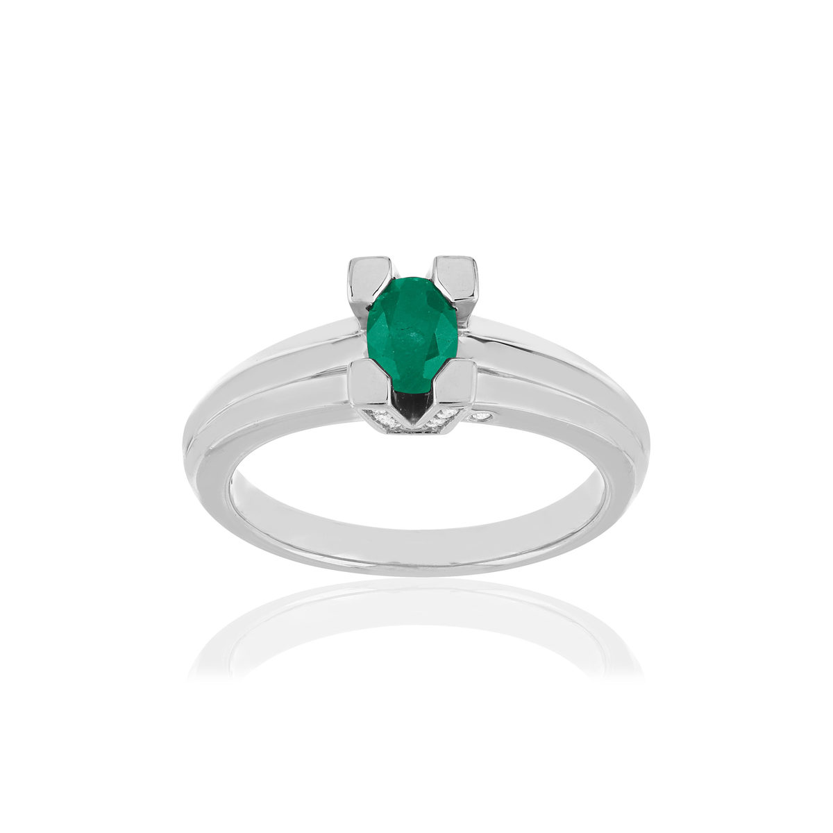 Bague VAN BRILL or blanc 750, émeraude, diamants.