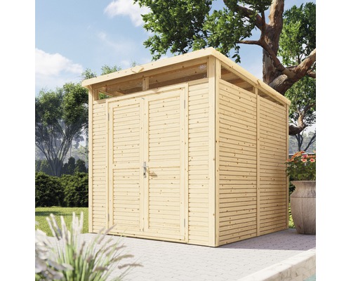 Bertilo Woodline tuinhuis met lessenaarsdak en vloer, 226 x 240 cm, natuurlijke afwerking