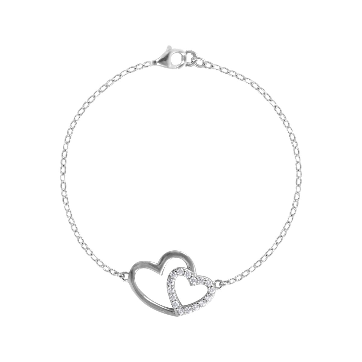 Bracelet coeurs en argent 925 rhodié avec oxydes de zirconium