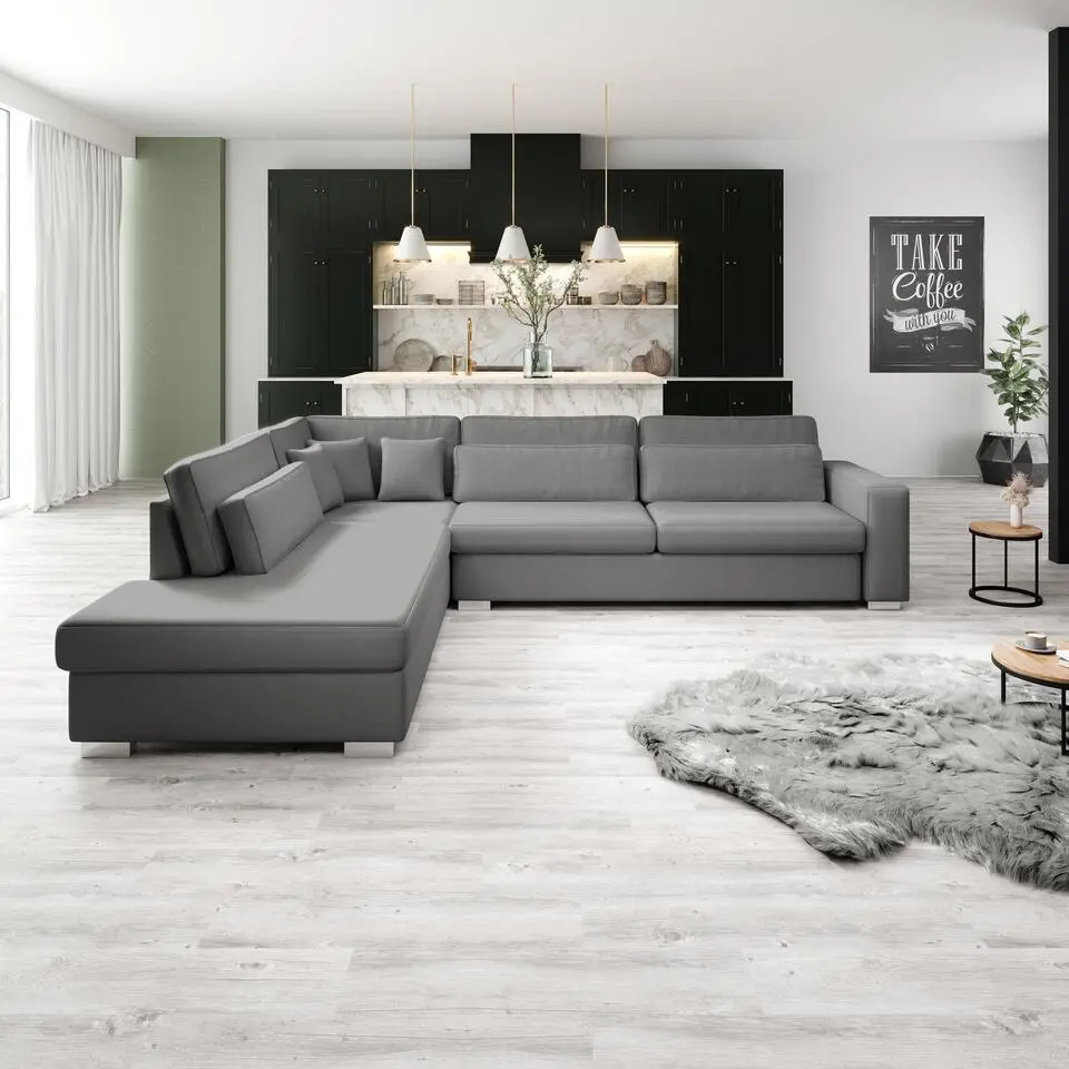 Meubella - Kristina - Hoekbank 5-zits - Grijs velvet - Links