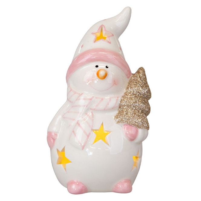 LED-Schneemann - aus Dolomit - ca. 7,5 x 6 x 13 cm