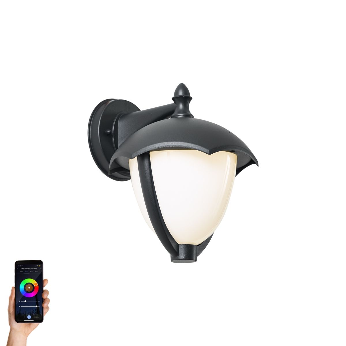 Smart buiten wandlamp zwart met opaal glas incl. LED IP54 - Classica