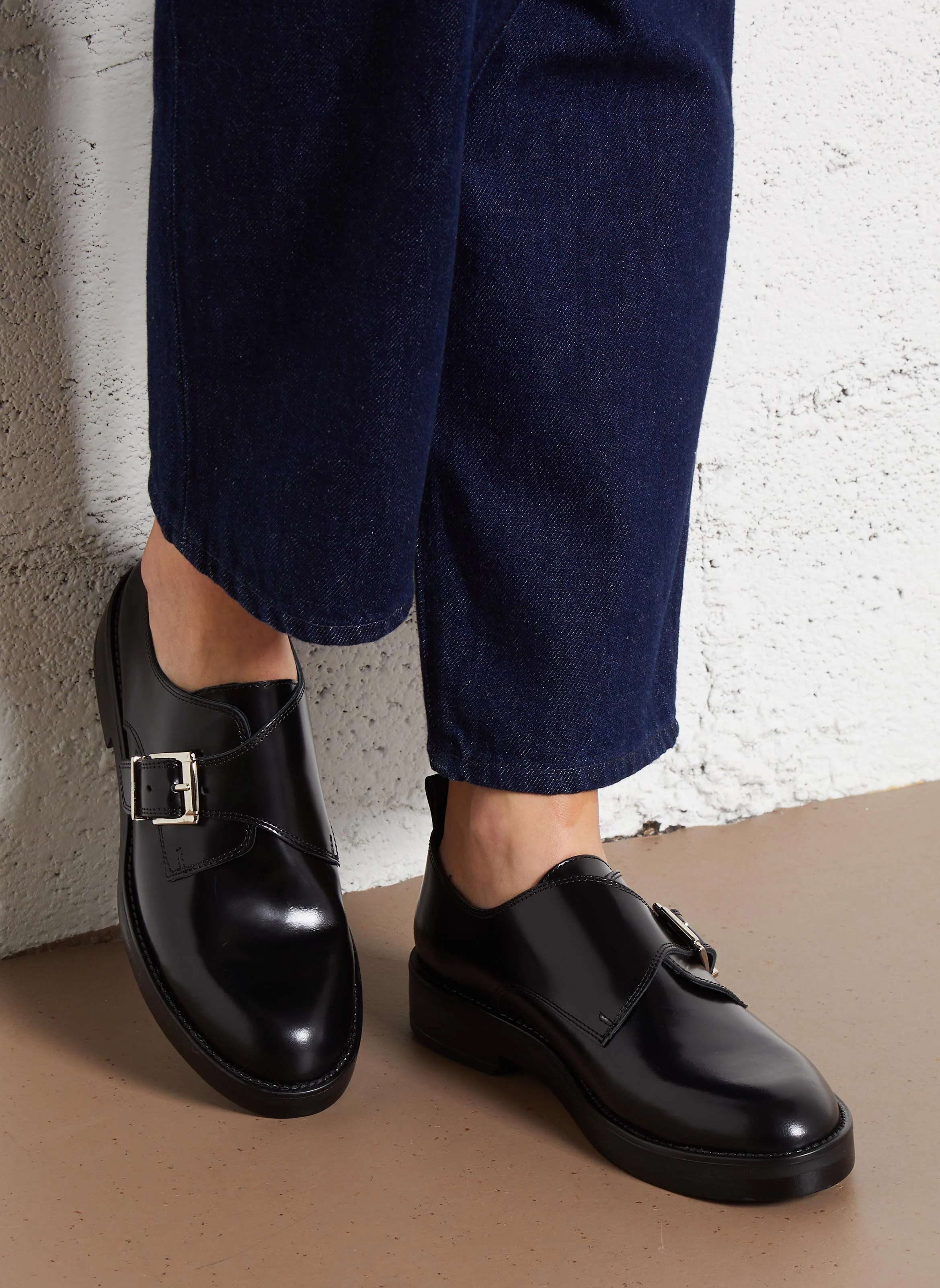 ARCHIBALD - Derbies à boucles ajustables en cuir glacé | Noir