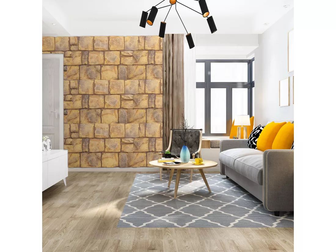 Bodiam - Lot de 2 panneaux muraux décoratifs 3D 150x75x11 cm effet pierre naturelle en PU Brown