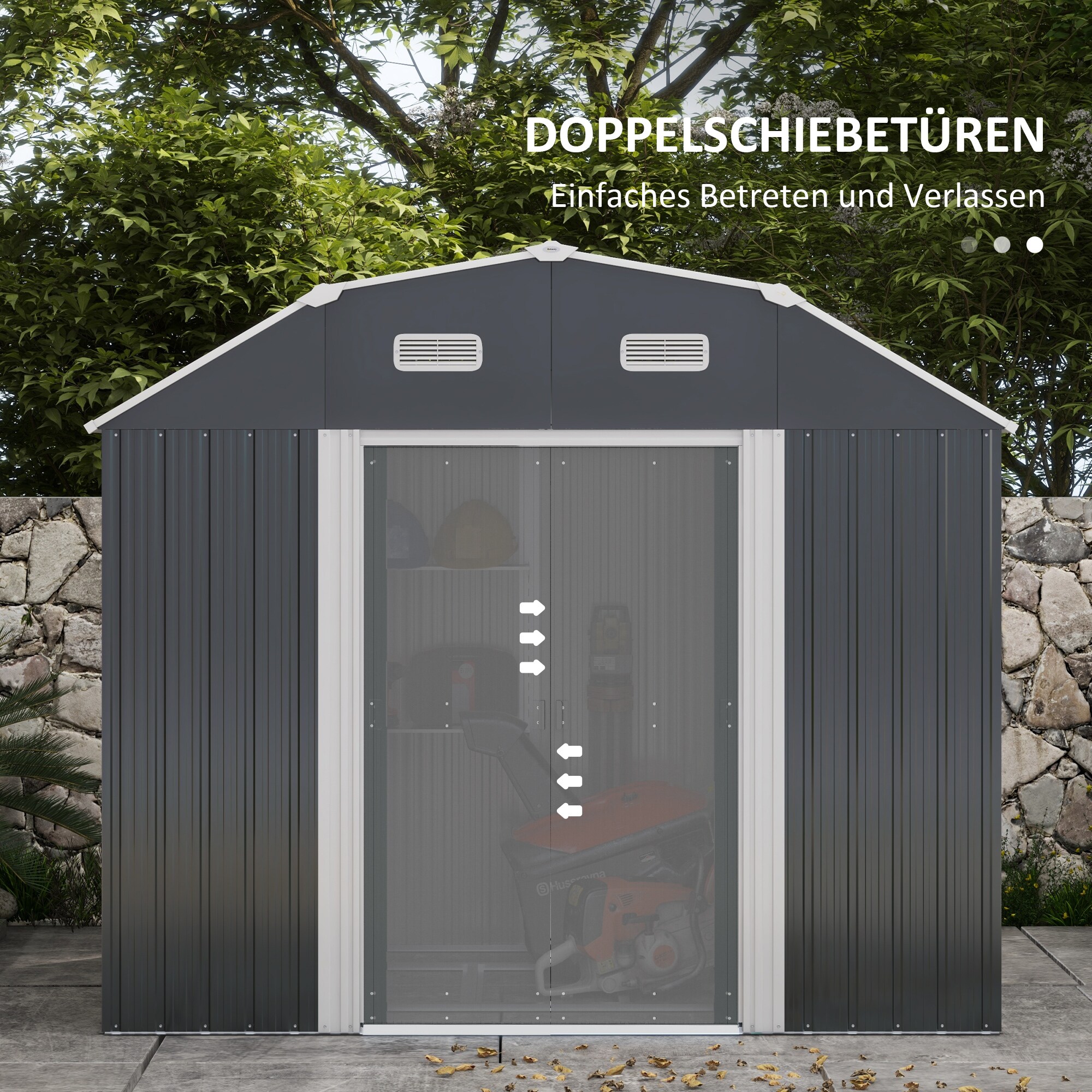 Outsunny Geräteschuppen mit 2 Schiebetüren grau 238L x 132B x 198,5H cm