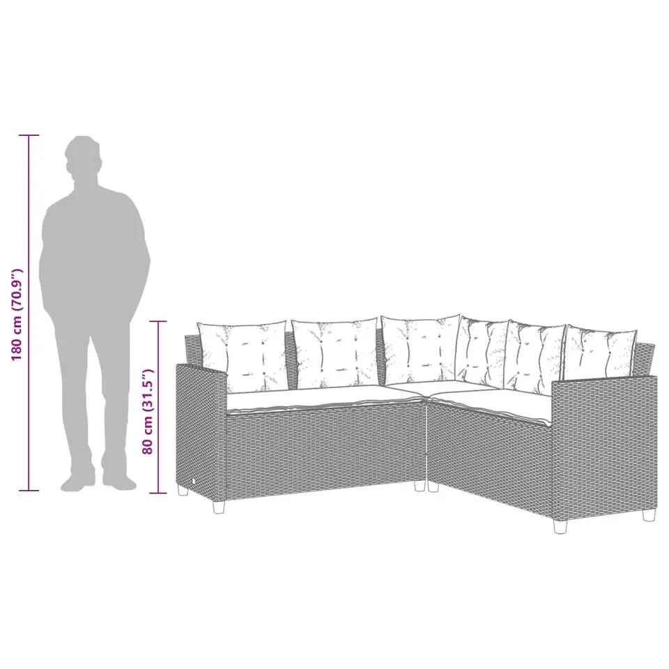vidaXL - loungeset - Zwart - Poly rattan
