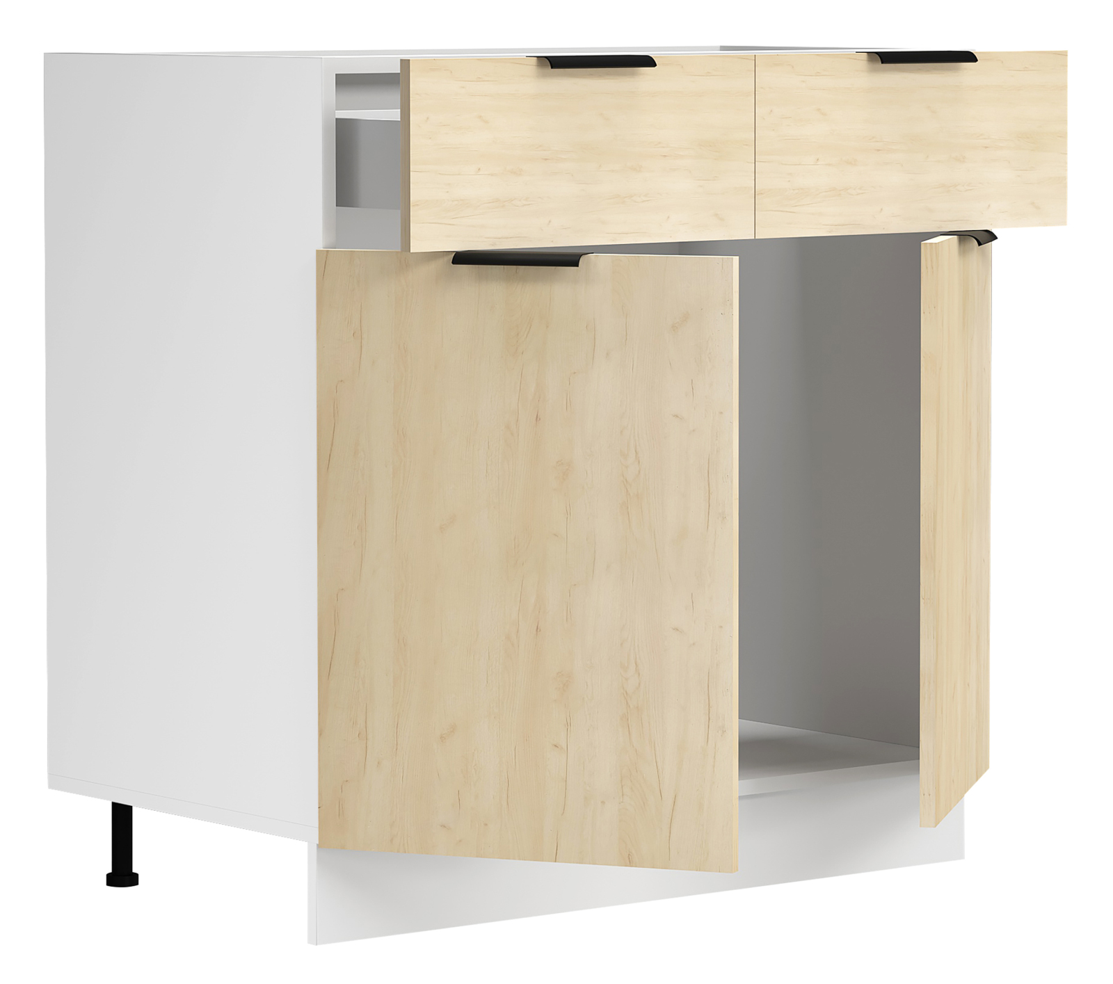 Unterschrank FASOLA - weiß - Honig Eiche - 2 Schubkästen - 80 cm