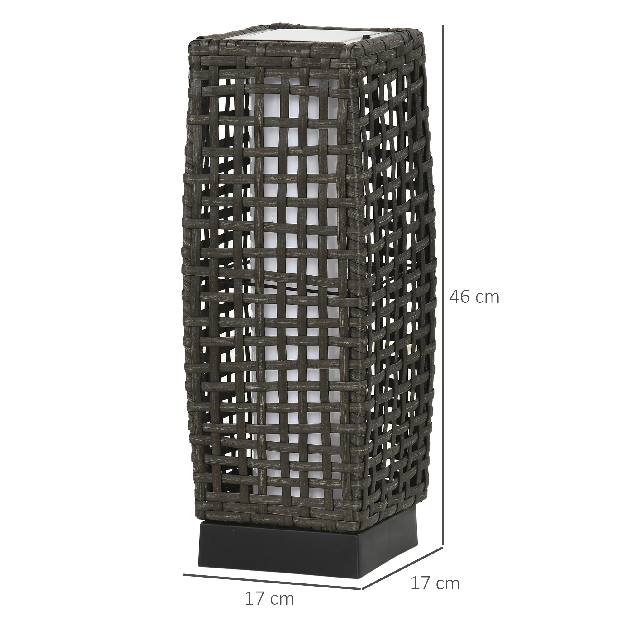 Luminária de jardim Outsunny em rattan sintético, luz solar externa com LEDs, liga/desliga automático para terraço, varanda e pátio, 17x17x46 cm, cinza