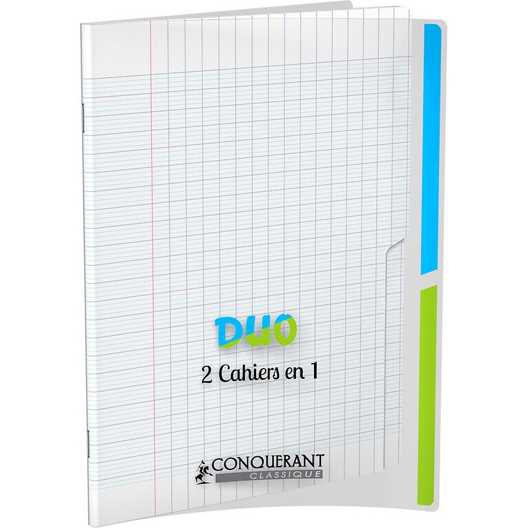 Cahier 2 sections conquerant classique agrafe 170x220 96p 90g seyes endosse polypro 90pages incolore