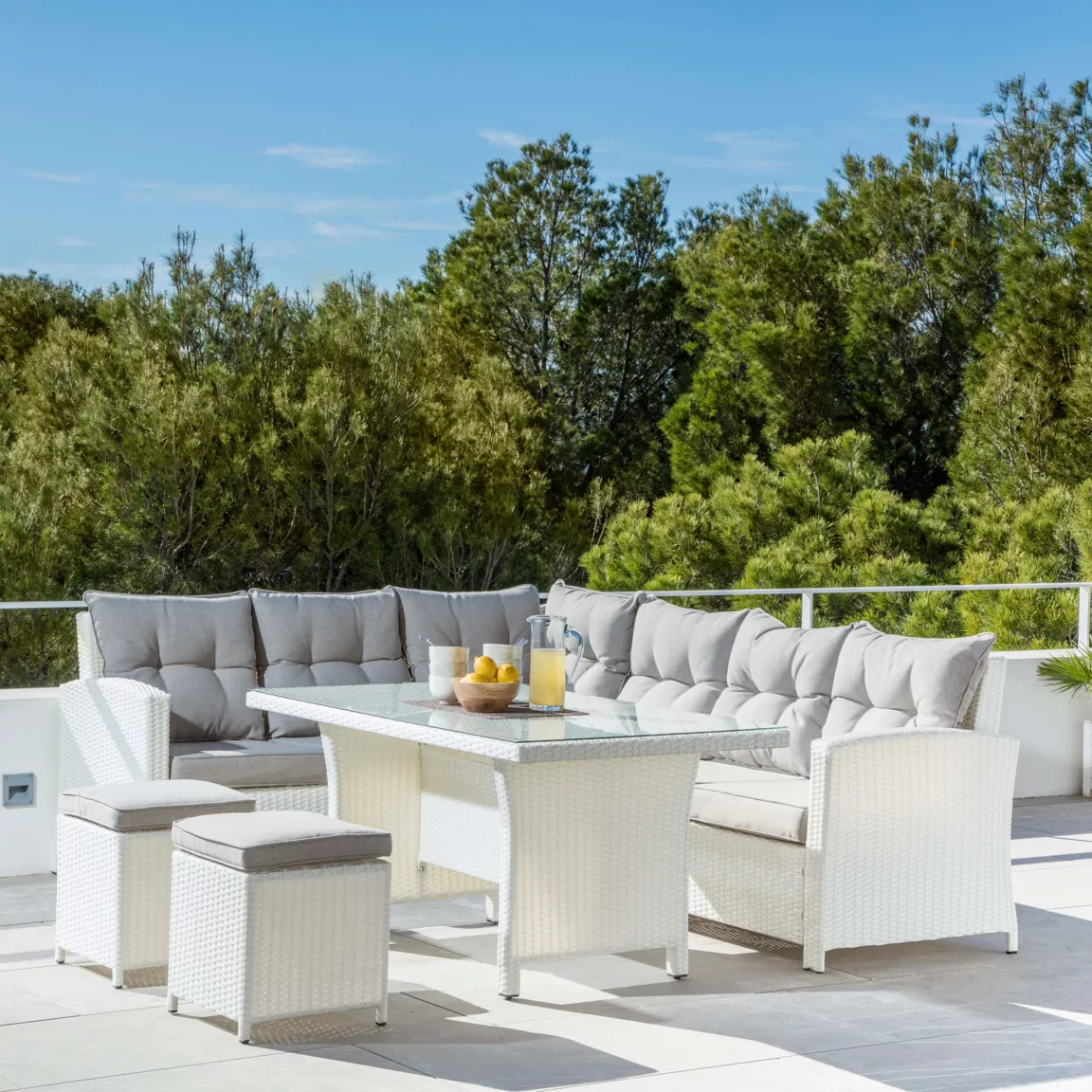 Table de jardin aluminium et résine tressée 6 places (145 x 85 cm) Tivoli Blanc
