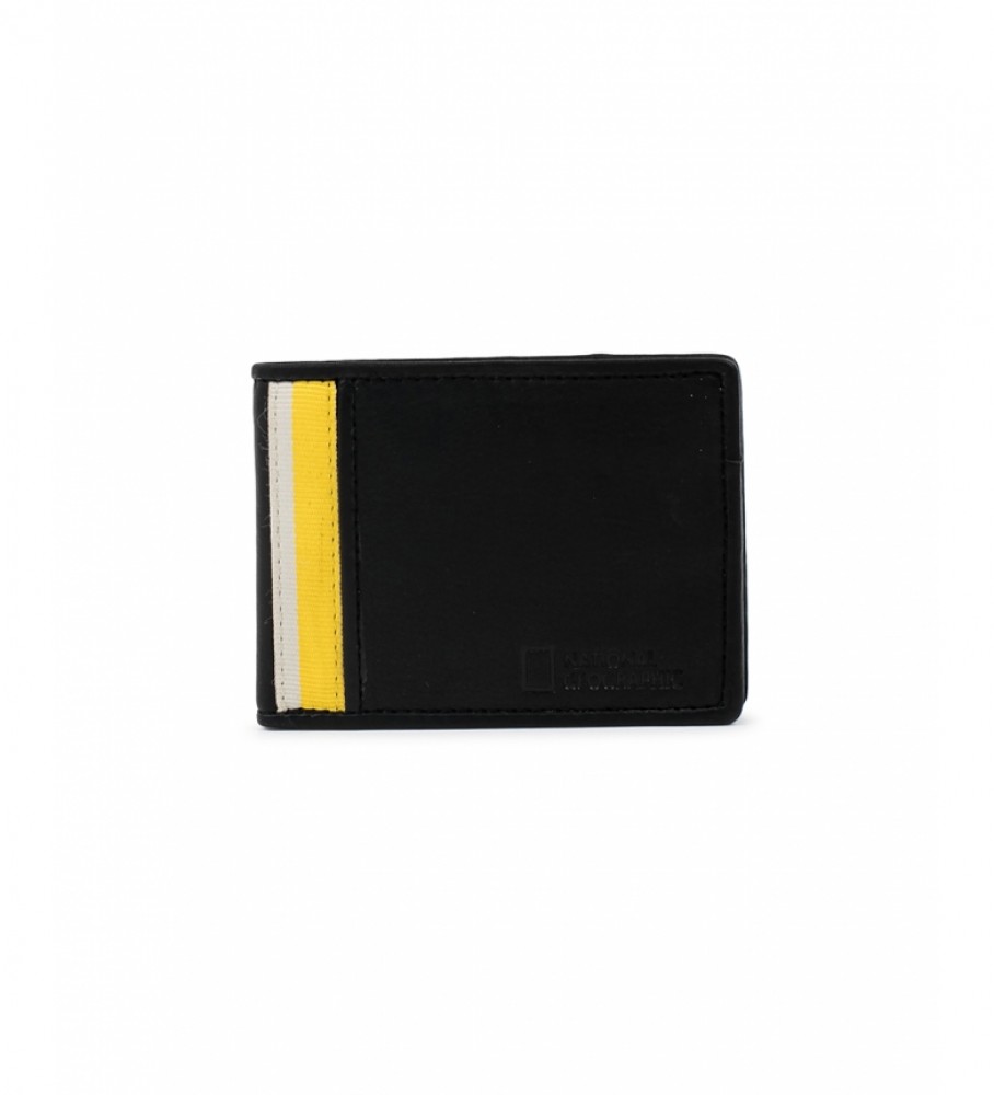 Carteira National Geographic Wind em couro, preta e amarela - 2x11x9cm -