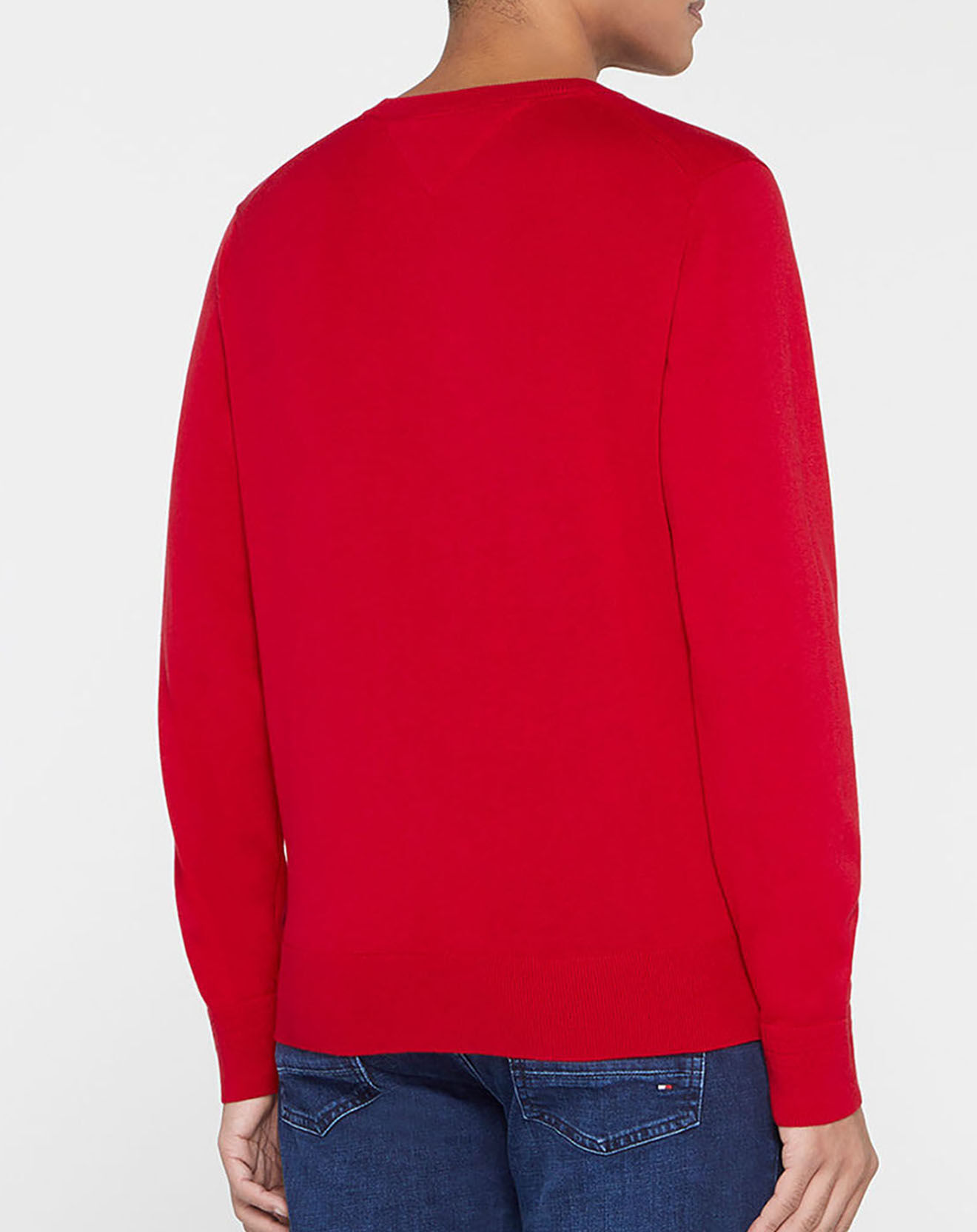Tommy Hilfiger Pull col V en Coton Bio & Soie rouge
