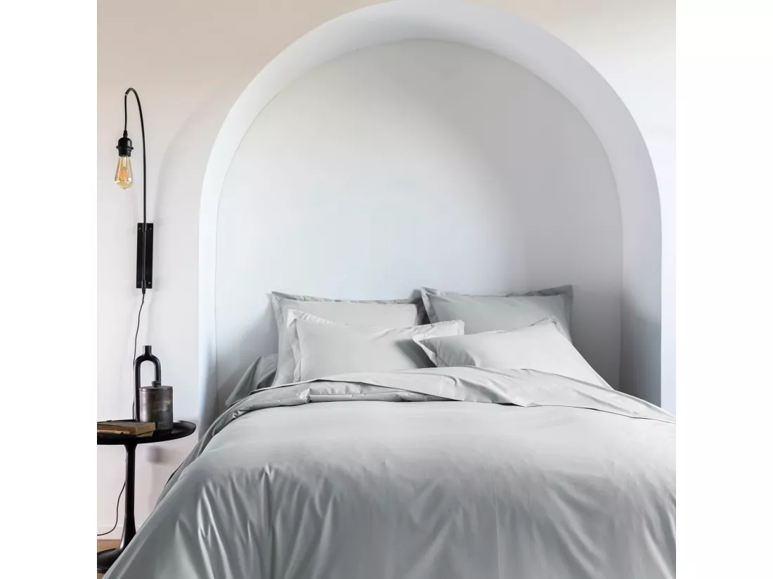 Parure de lit coton percale Gris 240x220 - SOMEO - MORPHEE