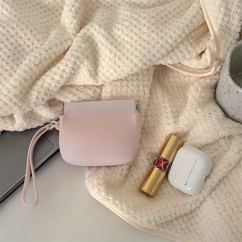 (10x8cm) Silikon Kosmetik Make Up Tasche Necessaire Organizer Bag mit Schnappverschluss - Rosa