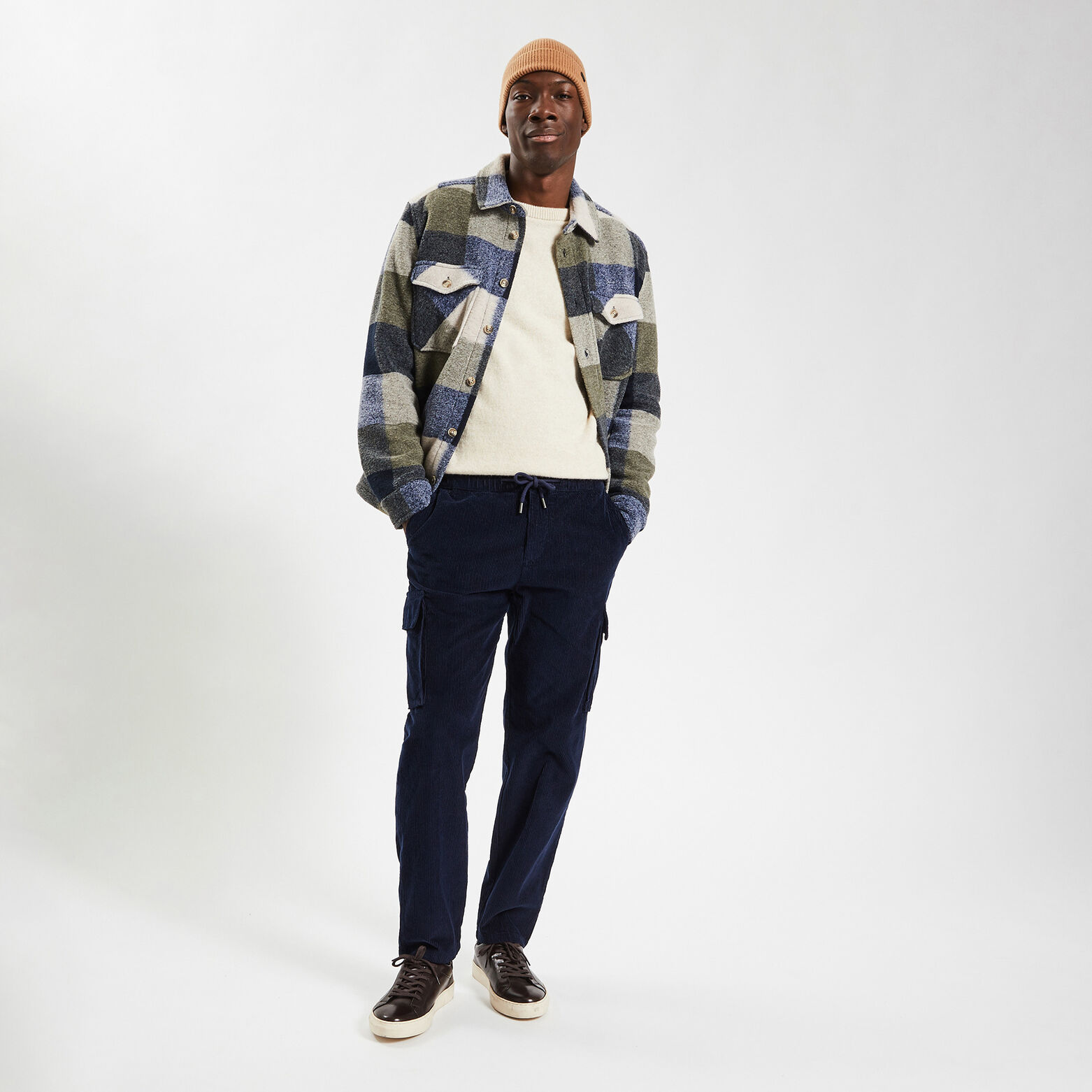 Pantalon cargo en velours coton recyclé Bleu foncé