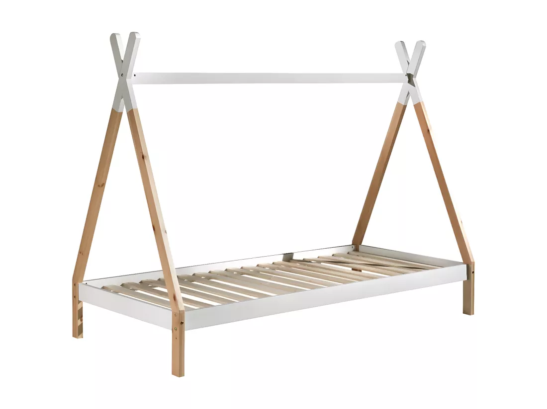 FLITT - Lit 90x200cm Forme Tipi avec Tiroir Pin et Toile