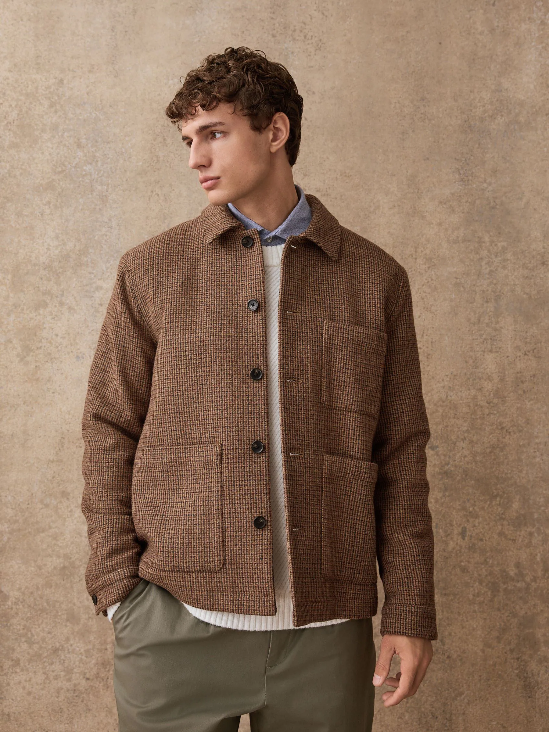 Multi - Textuur Houndstooth Chore Jack Met Wol