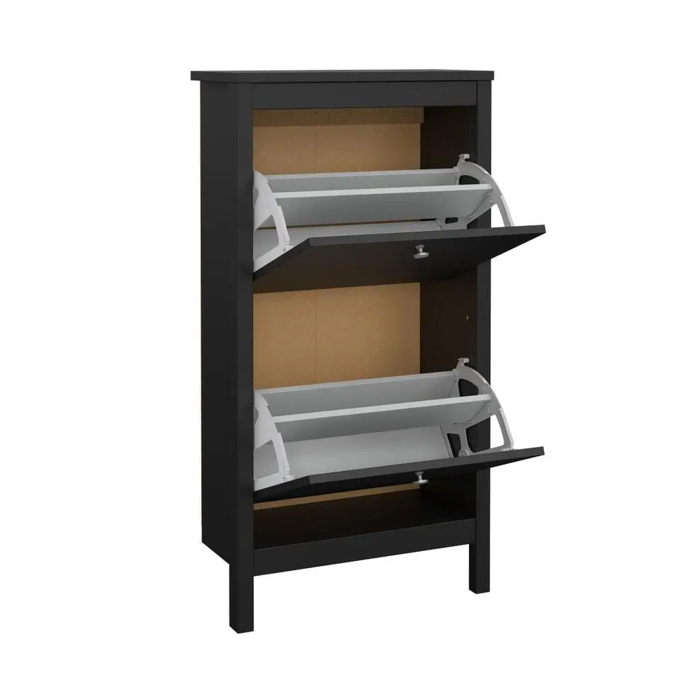Hioshop Madrid schoenenkast 2 kleppen zwart mat