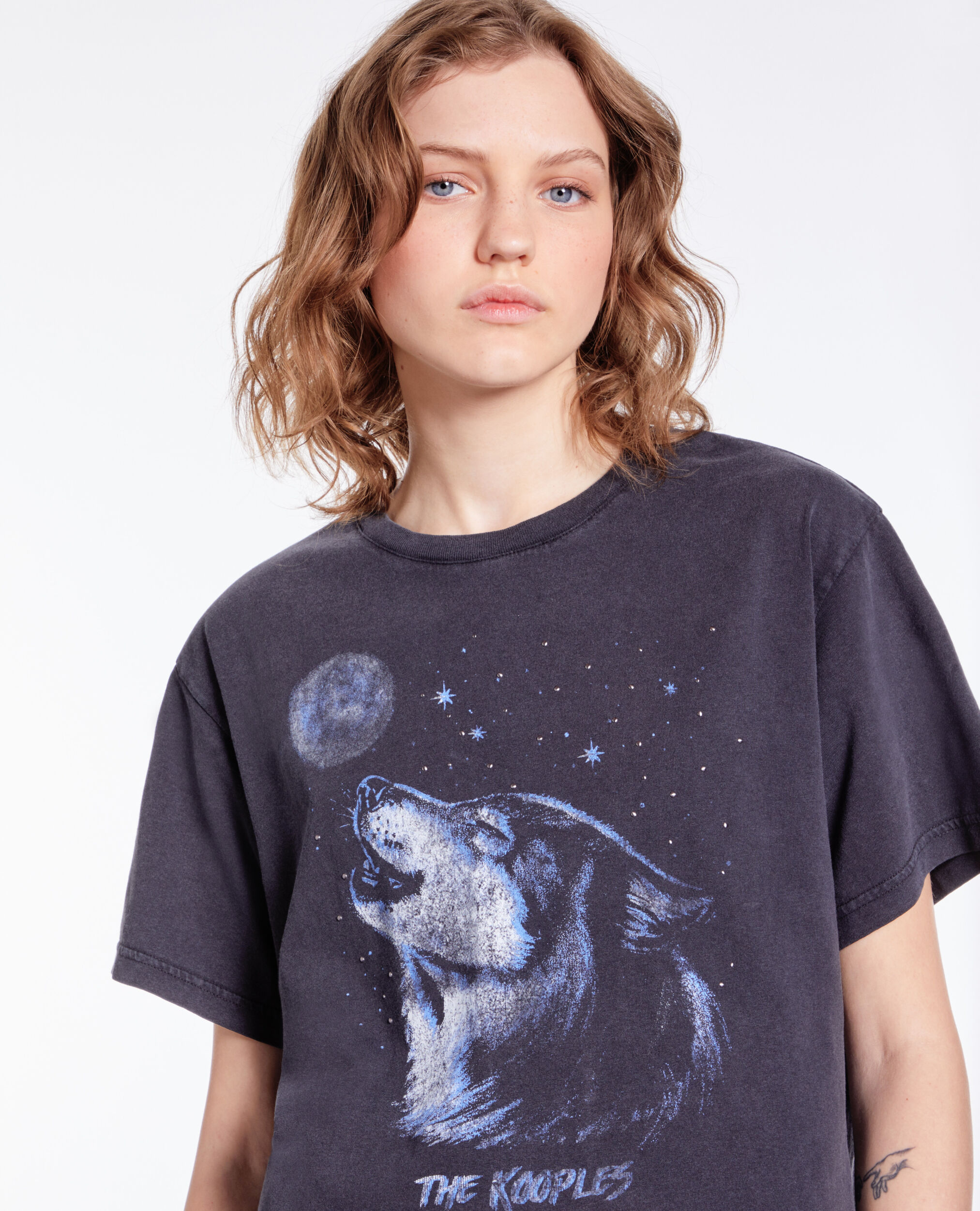 T-shirt noir avec sérigraphie Wolf