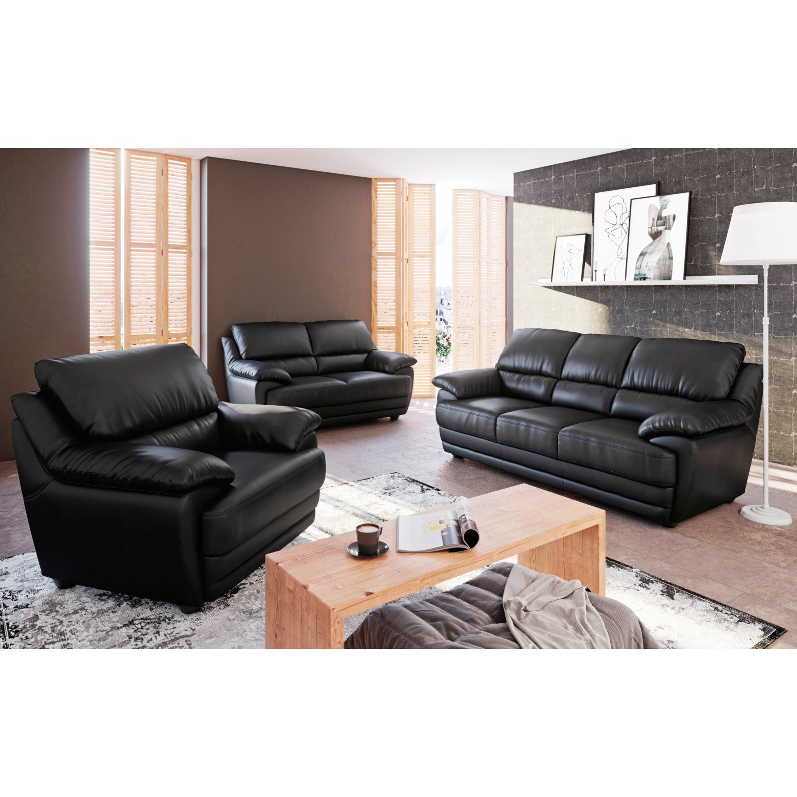 2er-Sofa Nebolo Textilleder schwarz