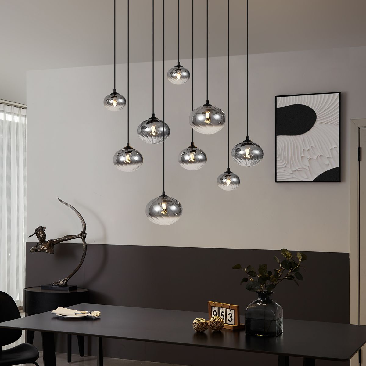 Moderne hanglamp zwart met smoke glas 9-lichts - Jia