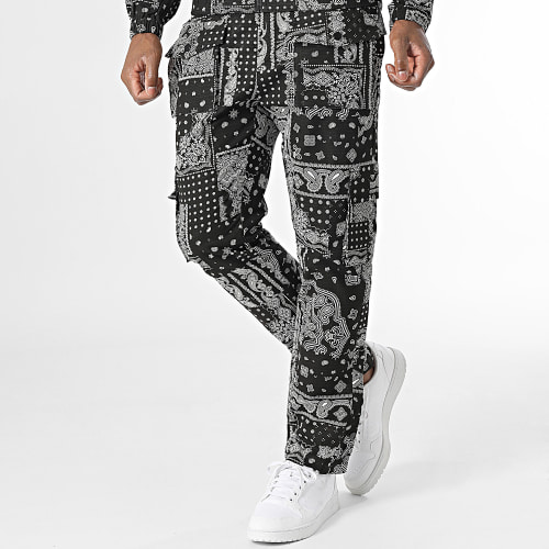 Ensemble Veste Zippée Et Pantalon Cargo Noir Bandana