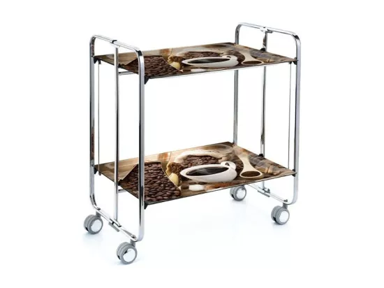 Table roulante pliante BAUHAUS, 2plateaux, châssis chromé