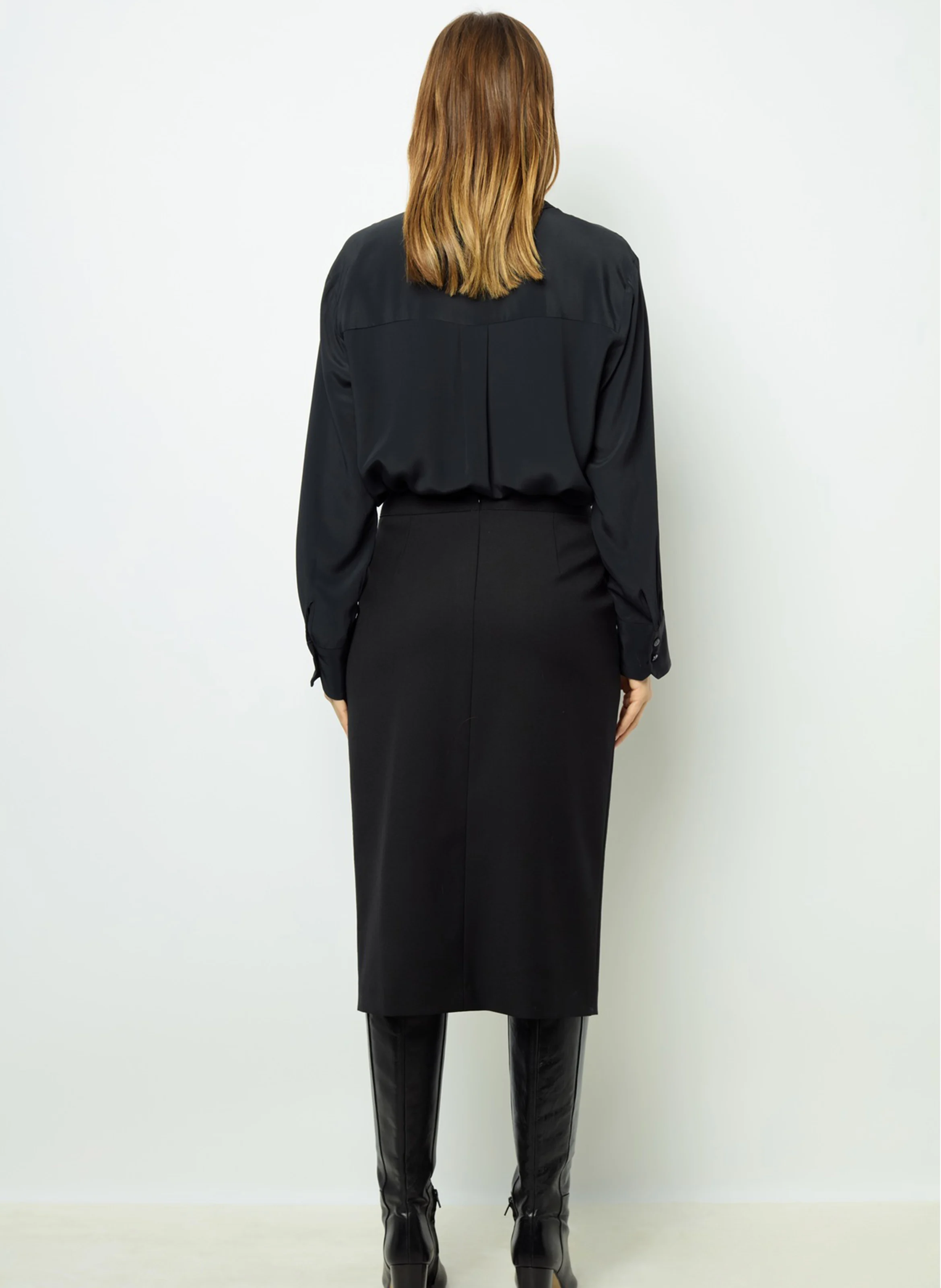 CLEA - Jupe midi crayon en laine mélangée | Noir