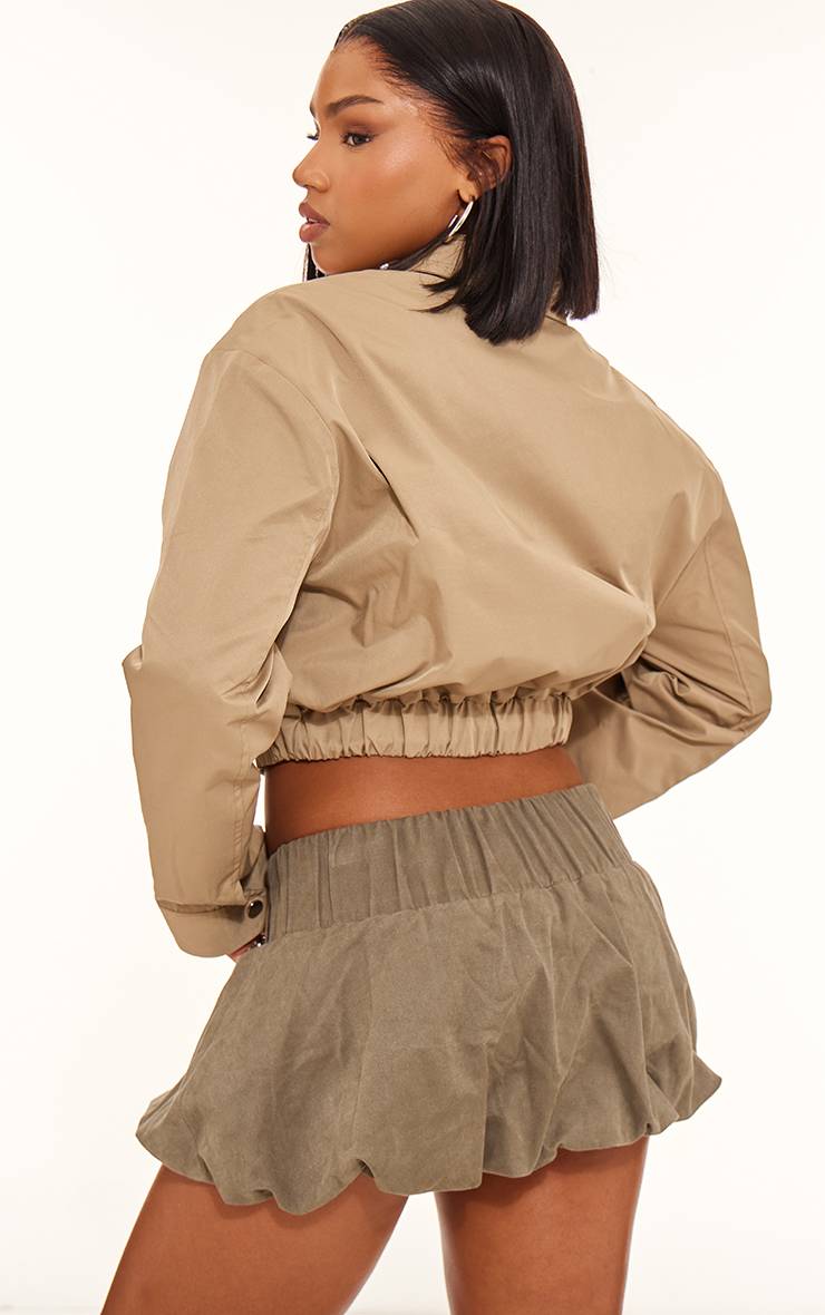 Vert Olive Veste Zippée À Détail Col En Toile