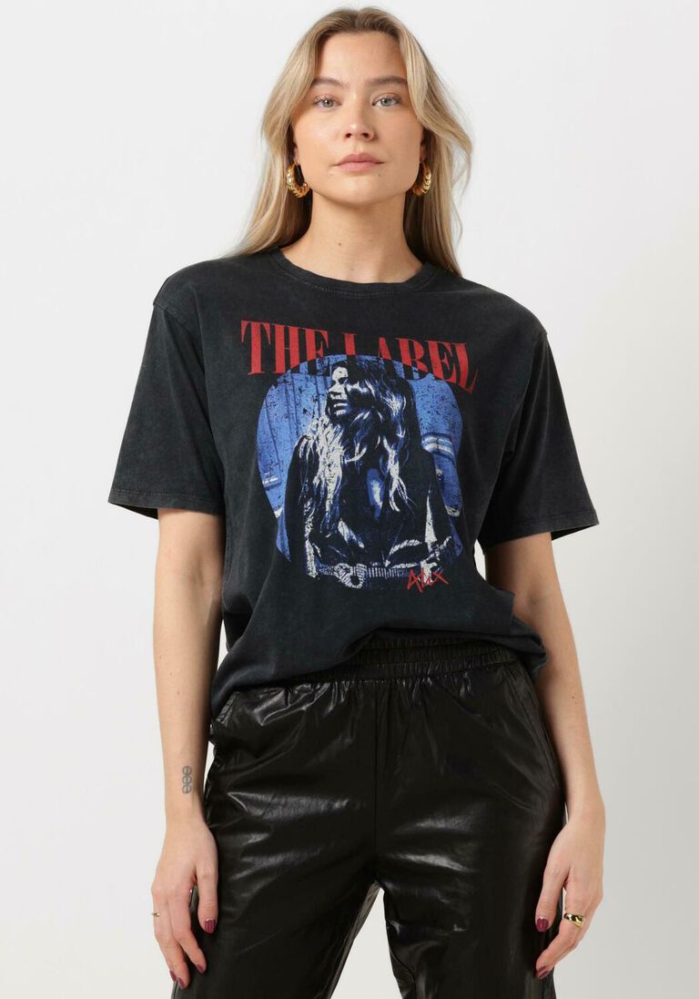 ALIX THE LABEL zwarte alix the label t-shirt ladies knitted photoprint t-shirt