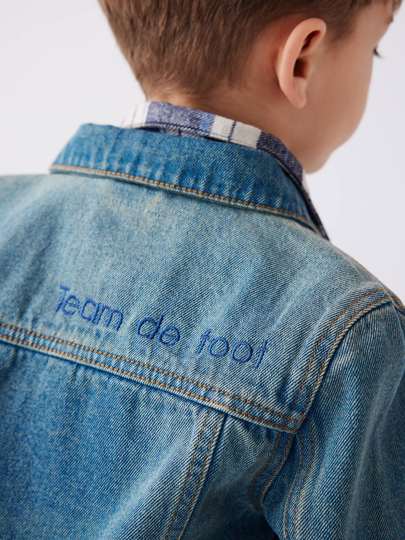 Jaqueta jeans personalizável, com novo volume, para meninos, lavagem azul escura