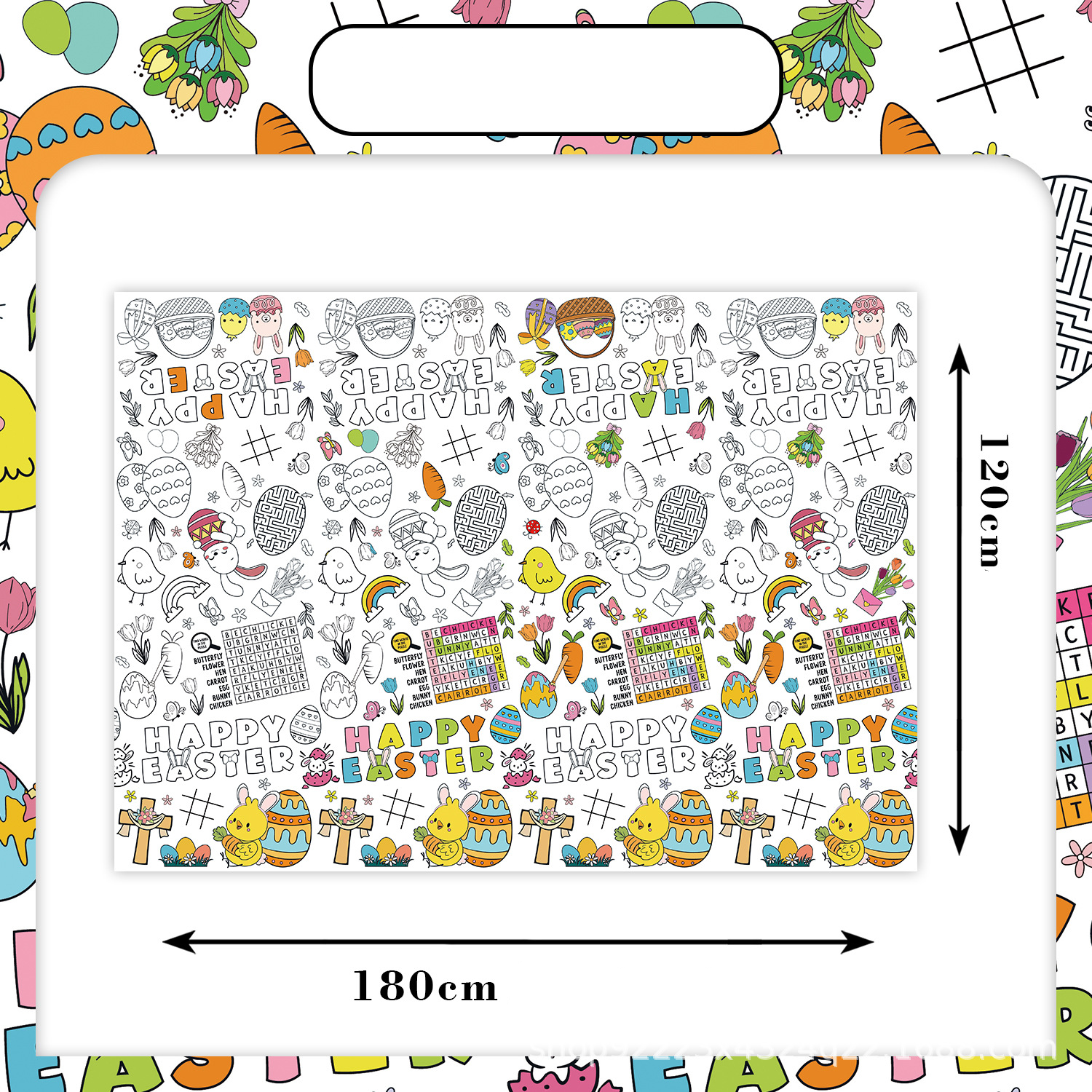 (180x120cm) Papier Oster Ausmal Tischdecke Kinder Party Deko Einweg Tisch Tuch - Happy Easter