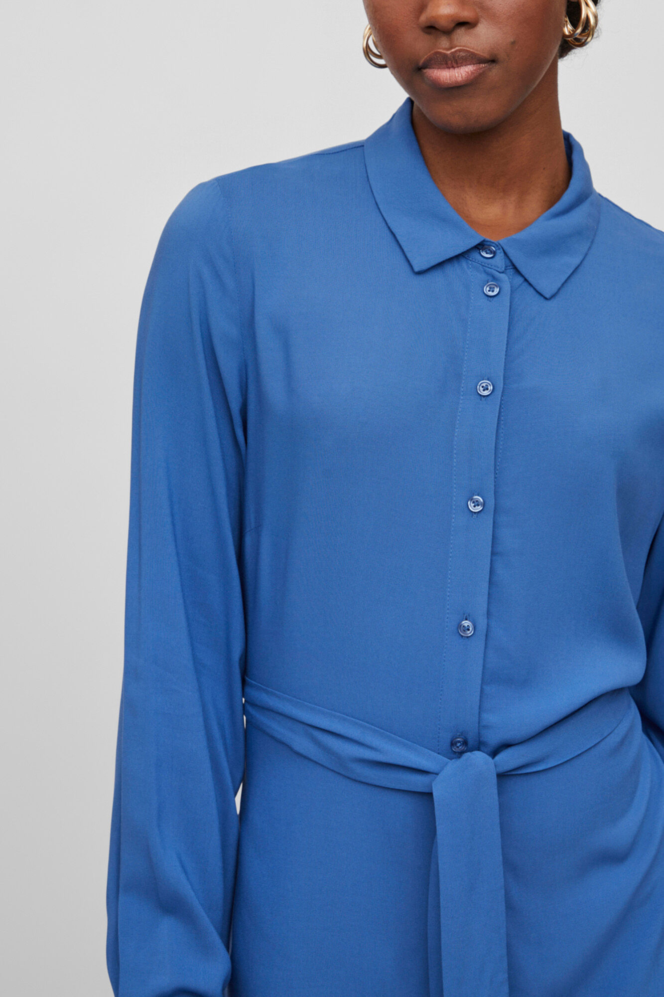 Vestido camisa de manga comprida - Azul
