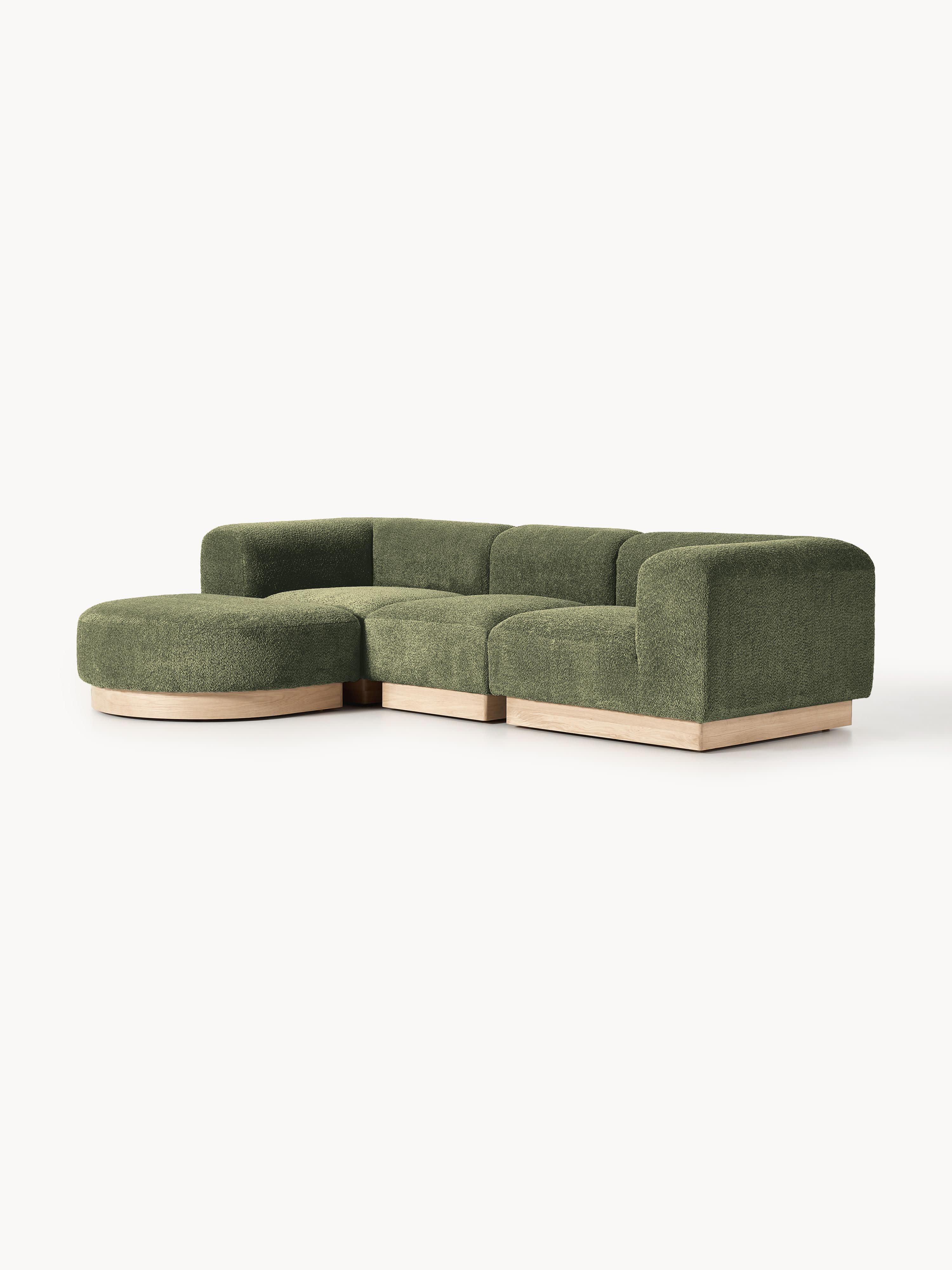 Modulaire bank Natalie (3-zits) uit teddy bouclé met poef (links/rechts)