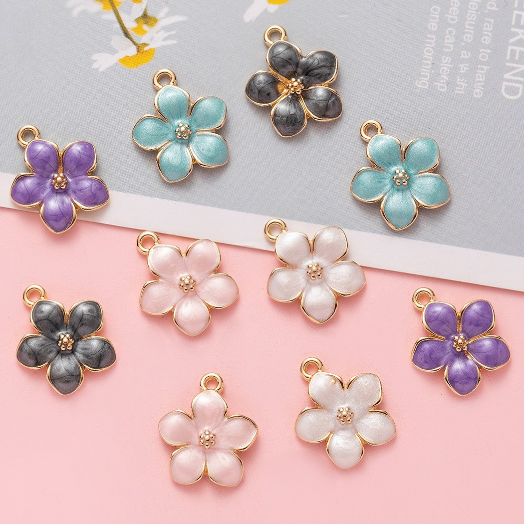 (10er Set) Glas Markierer Wiederverwendbare Trinkglas Blumen Charms Markierungs Anhänger inkl. Aufbewahrungs Beutel - Bunt