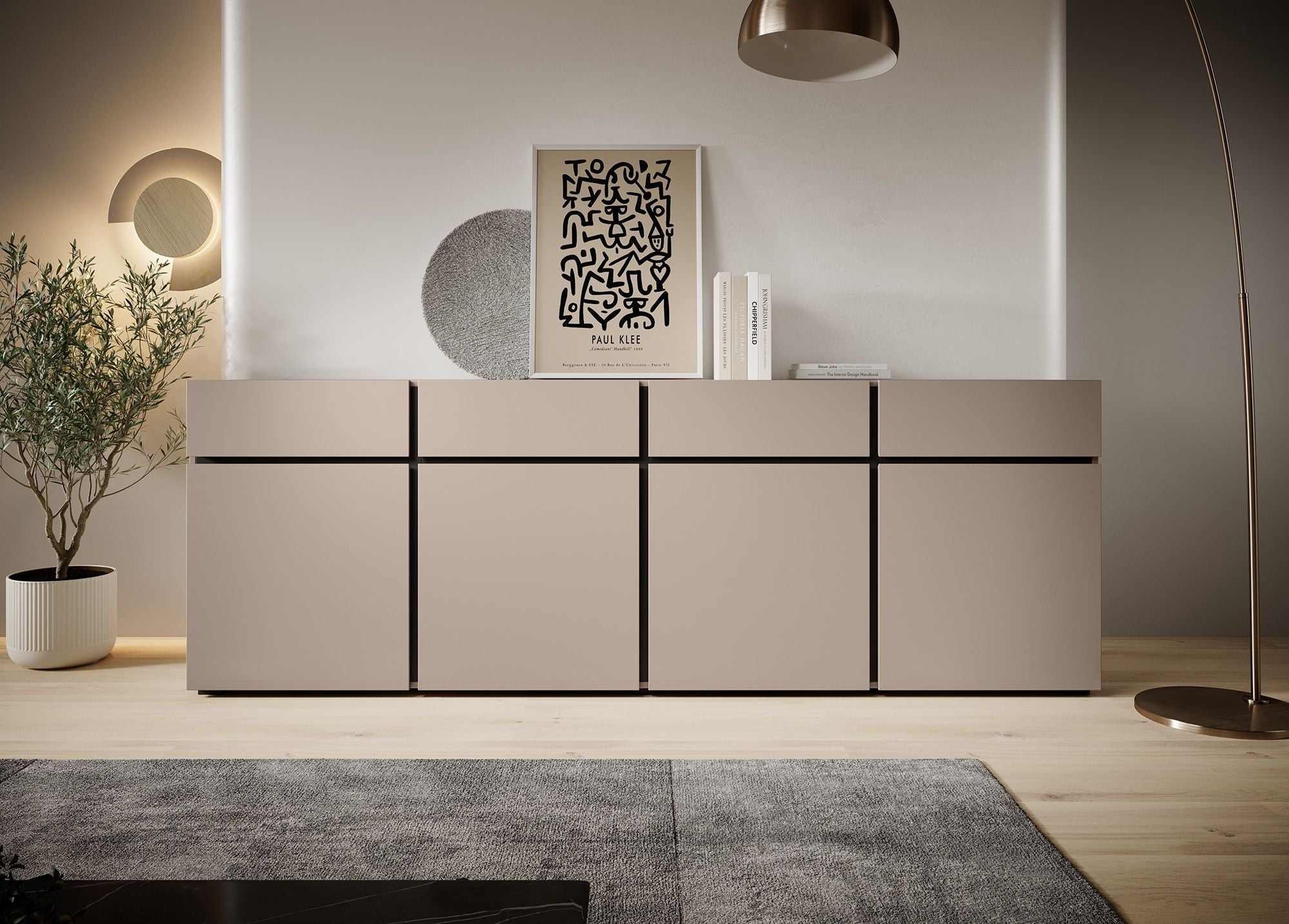 Cainan - Dressoir - Beige/zwart - 225x40x78 cm