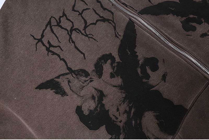Rosesand - Unisex hoodie met lange mouwen, grafische print en letters, losse pasvorm en rits