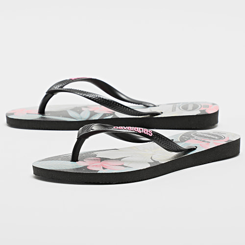 Tongs Femme Slim Floral Noir