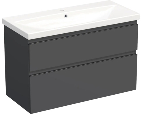 Jungborn TRENTA wastafelmeubel (BxHxD 100x65x45 cm) antraciet mat met keramische wastafel en zwarte greeplijst