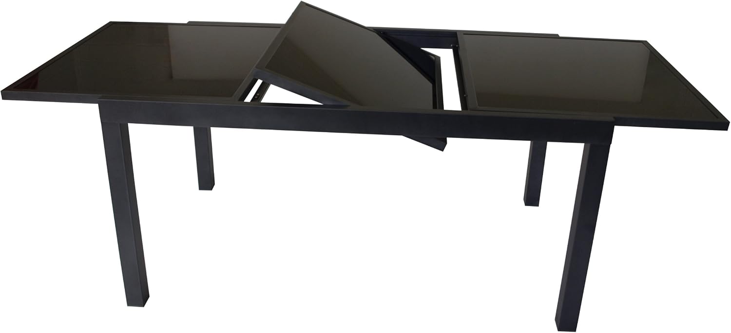 DEGAMO Ausziehtisch Torino XL 180/240x100cm, Aluminium anthrazit + Glas schwarz