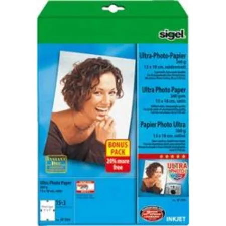 Sigel InkJet Fotopapier Ultra , seidenmatt/IP704 13x18 cm weiß 260g/m², 15+3 Blatt