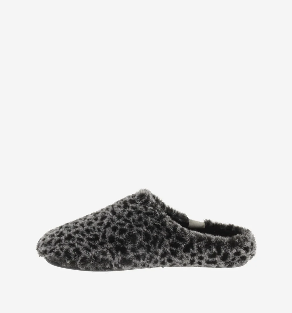 NORTE FOURRURE ANIMAL PRINT Pantoufles pour femmes à imprimé animalier NEGRO